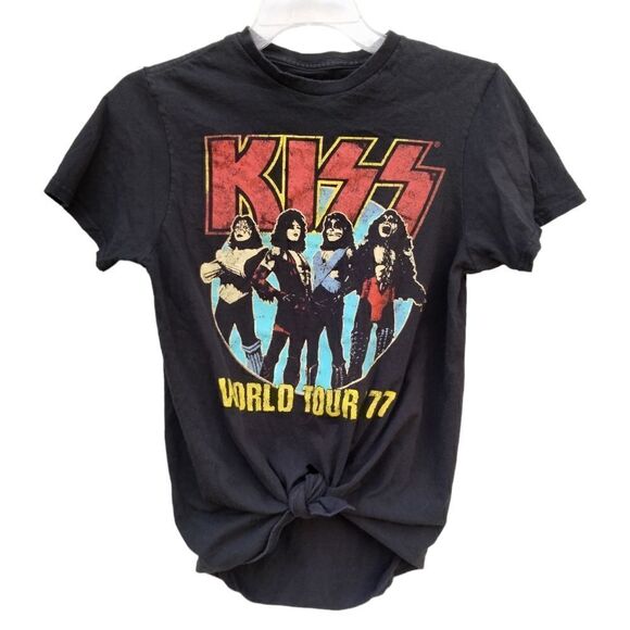 Kiss Short Sleeve Tee Shirt Black Size S 34-36 Custom Front Tie - Picture 1 of 5